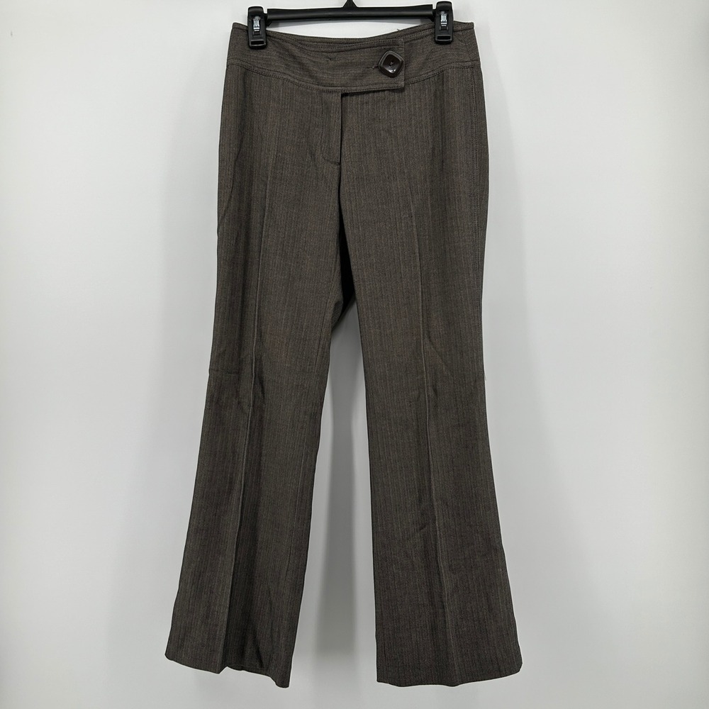 Thalian Petites Brown Herringbone Flare Dress Trouser Pants 4P Office Neutral
